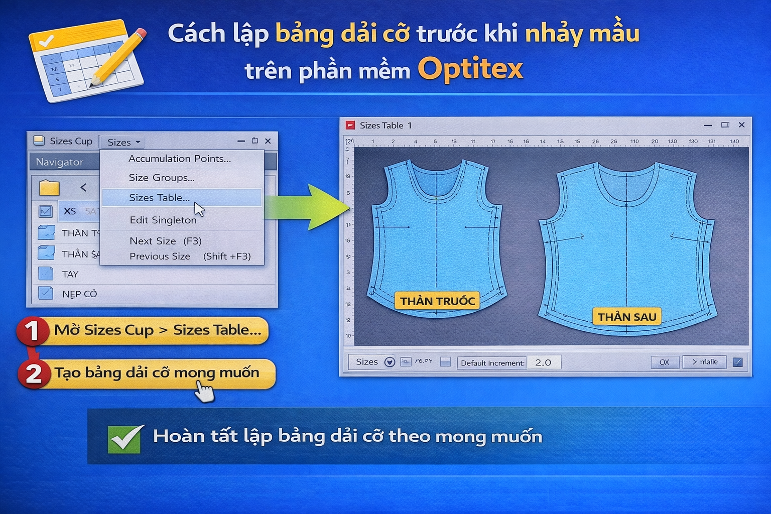 Cách lập bảng dải cỡ trước khi nhảy mẫu trên phần mềm Optitex